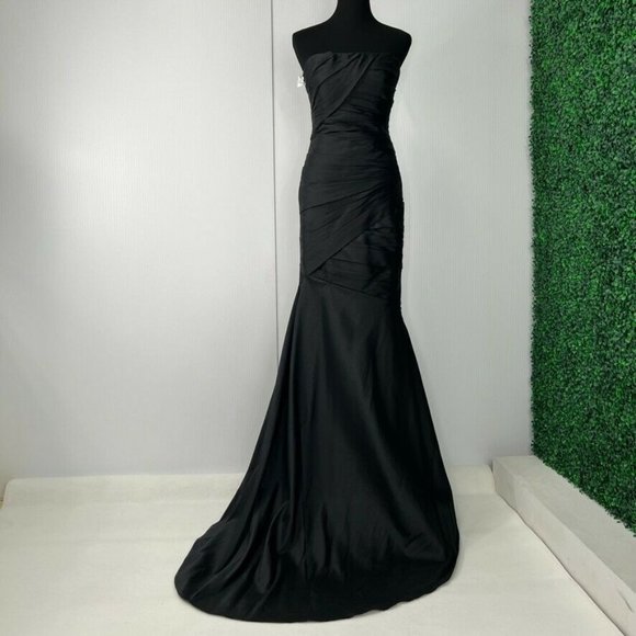 Monique Lhuillier Women Dress 0 Strapless Ruched Gown Fish Tail Formal Core - Picture 1 of 12